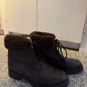 Brown Genuine Sheepskin Lined Leather Lace-Up Boots